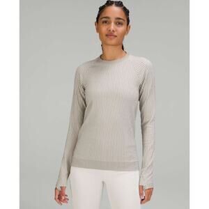 Lululemon Rest Less Pullover Colour Rib Size 6/Small White Opal Gull Grey EUC